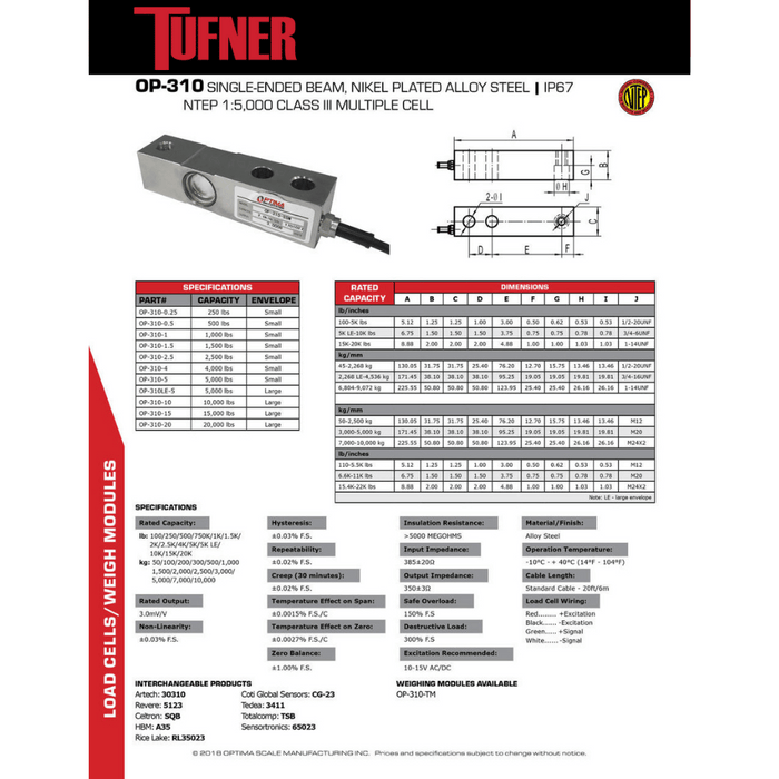 TUFNER T310-0.25 | 250 LB SINGLE ENDED BEAM LOAD CELL